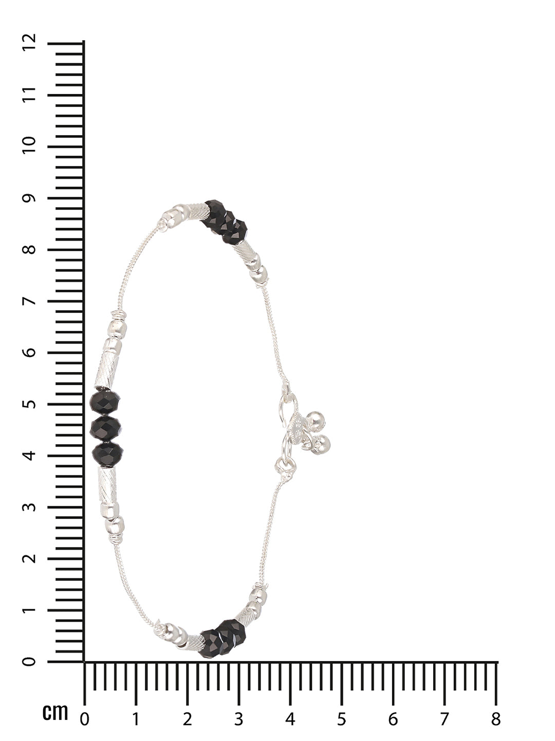 Set Of 2 Silver Plated & Black Crystal Beaded Anklets - Jazzandsizzle