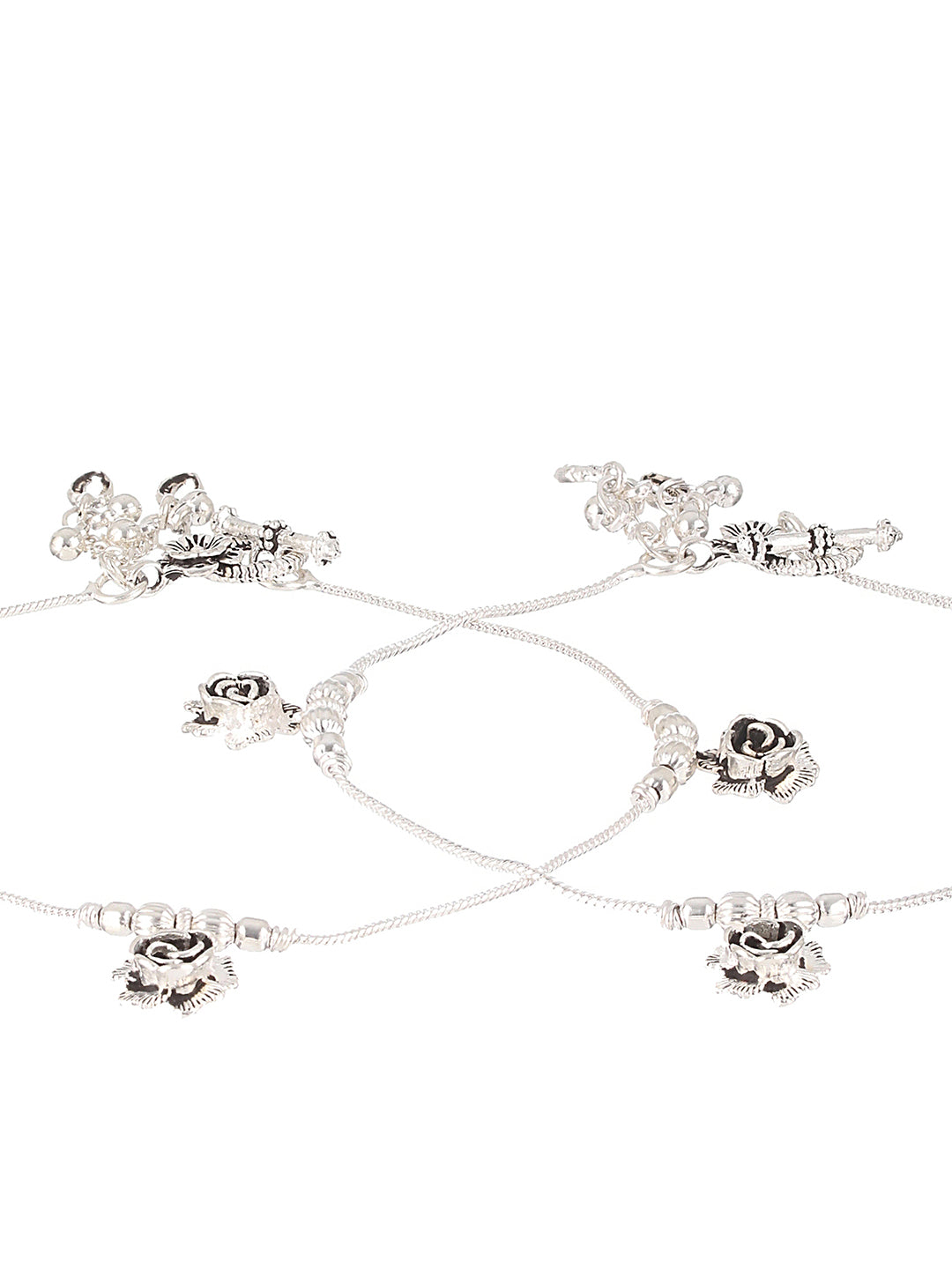 Set Of 2 Silver-Plated Anklets - Jazzandsizzle