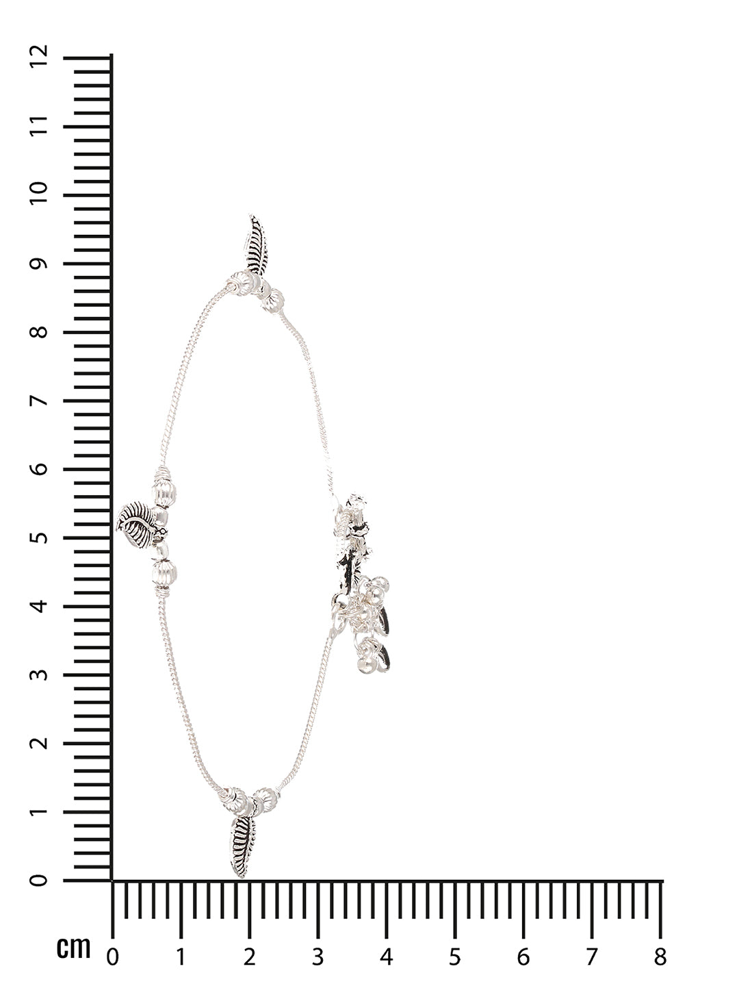 Set Of 2 Silver-Plated Stone-Studded & Leaf Shaped Ghungroo Anklets - Jazzandsizzle