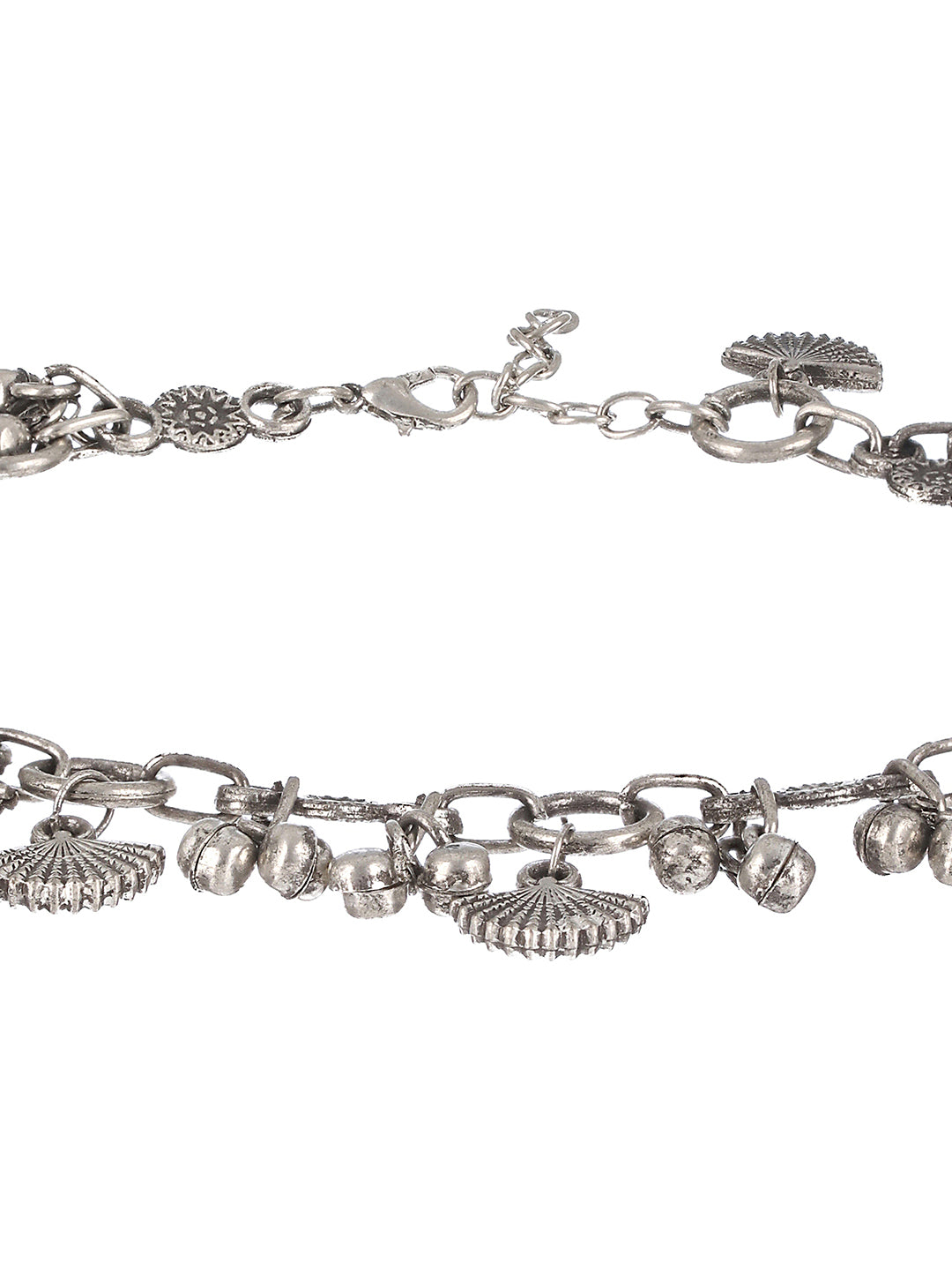 Set Of 2 Oxidised Silver-Plated & Ghungroo Charm Anklets - Jazzandsizzle
