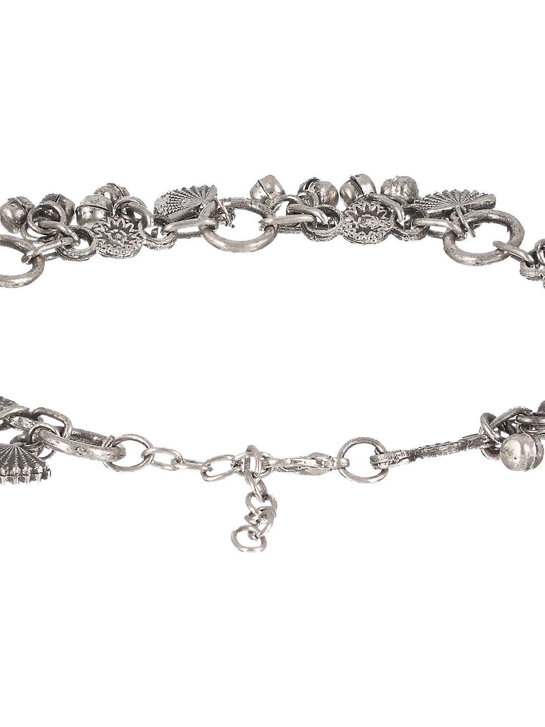 Set Of 2 Oxidised Silver-Plated & Ghungroo Charm Anklets - Jazzandsizzle