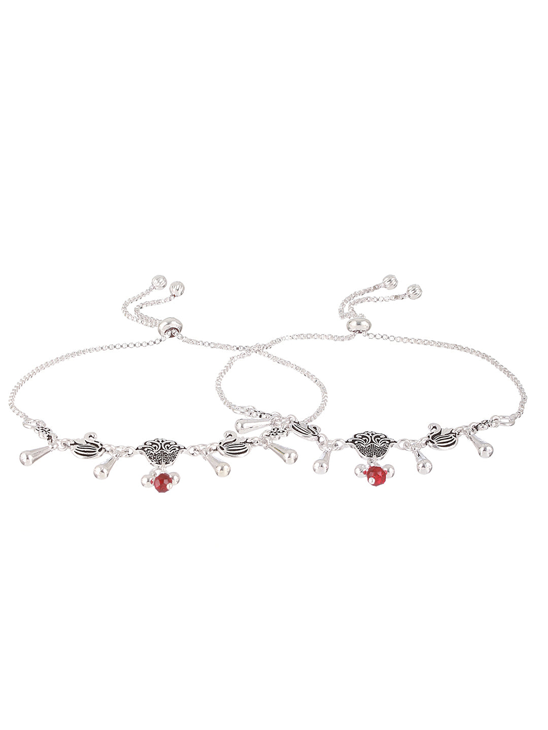 Set of 2 Silver-Plated Beaded Anklets - Jazzandsizzle