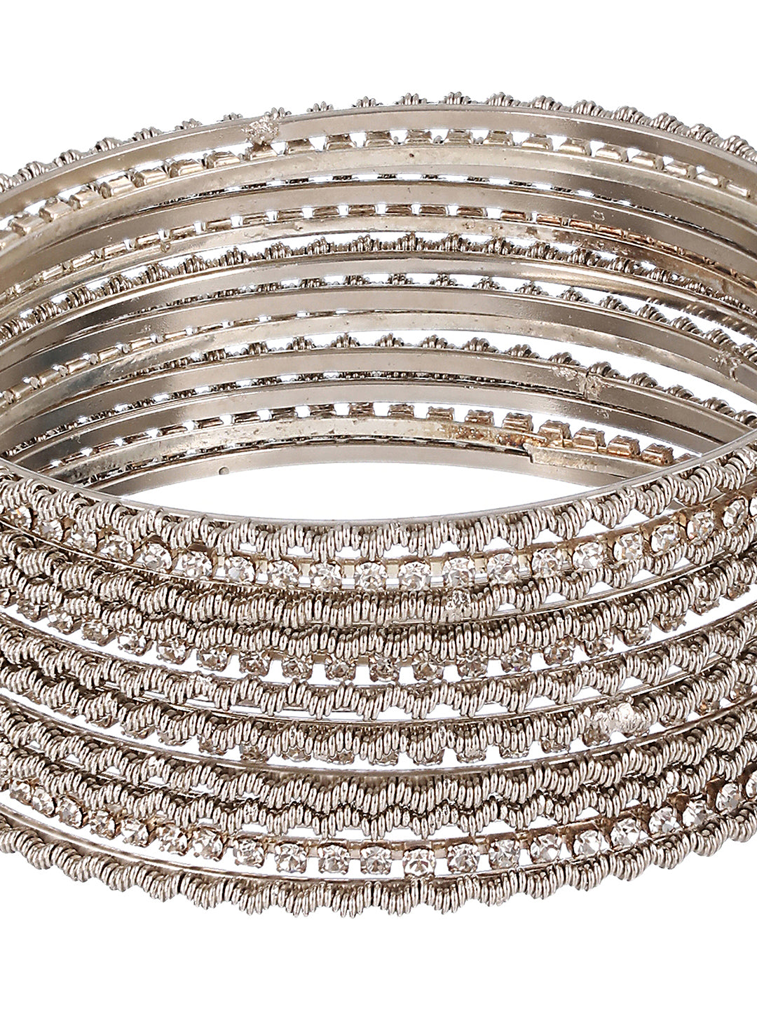 Jazz and Sizzle Set of 12 CZ Studded & Oxidised Silver Bangles - Jazzandsizzle