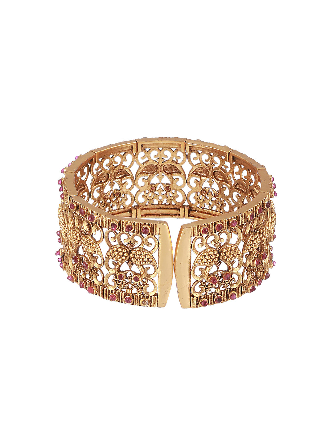 Gold-Toned & Red Handcrafted Gold-Plated Bangle-Style Bracelet - Jazzandsizzle