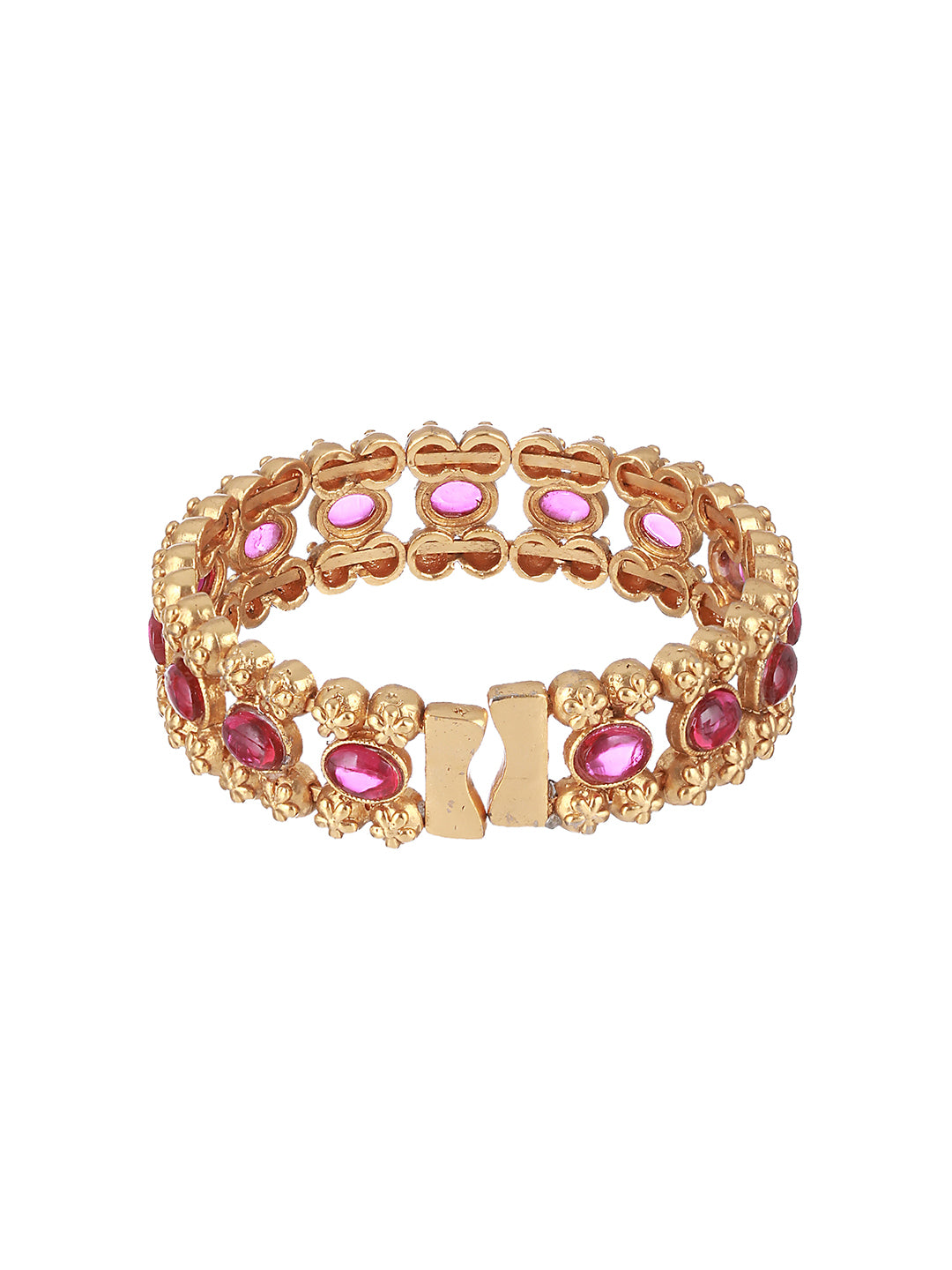 Gold-Toned & Pink Handcrafted Gold-Plated Bangle-Style Bracelet - Jazzandsizzle