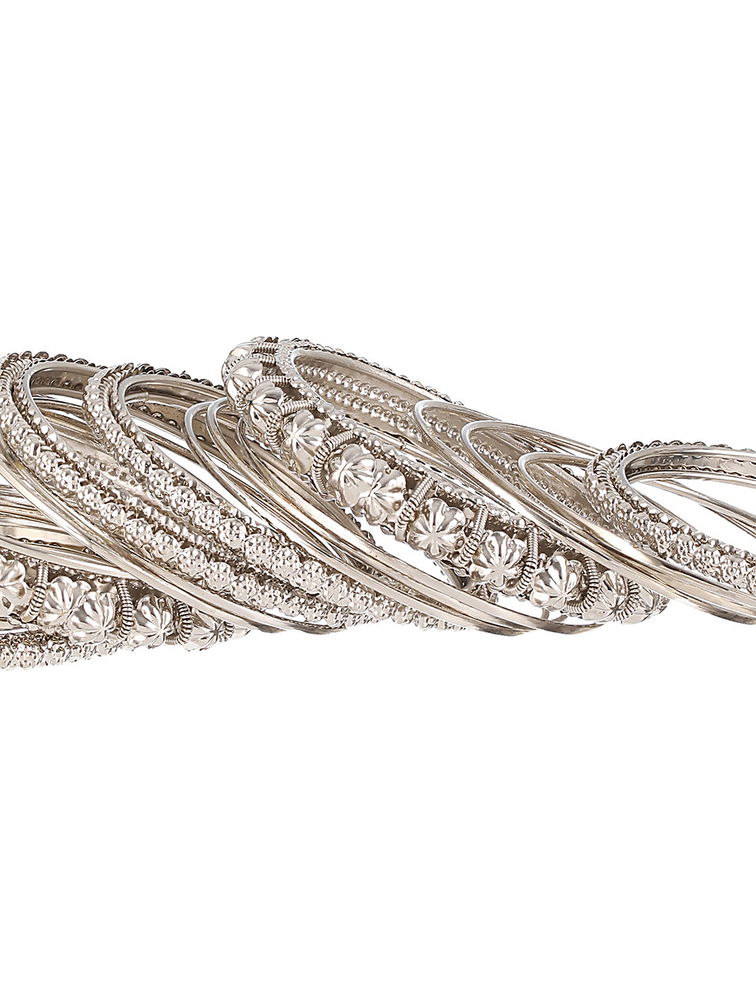 Set of 18 Silver-Plated Textured Oxidised Bangles Set - Jazzandsizzle
