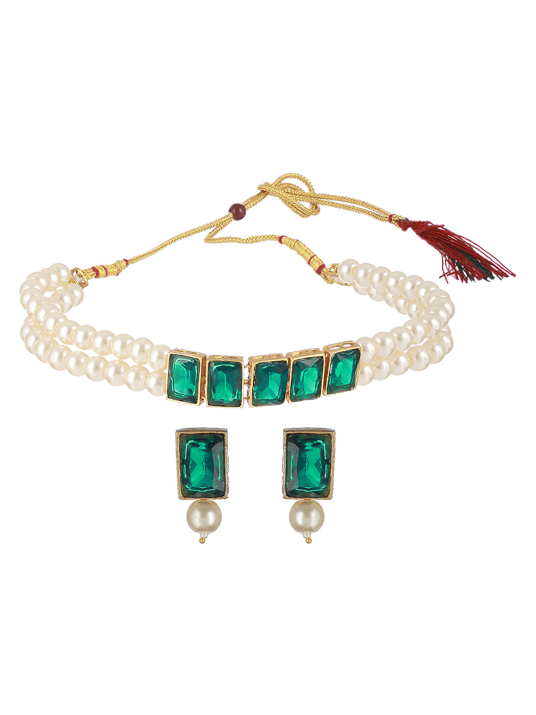 Gold-Plated Stone-Studded Beaded Jewellery Set - Jazzandsizzle