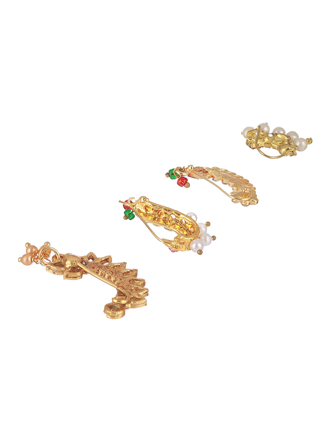 Set Of 4 Gold-Plated Stone-Studded & Beaded Nosepin - Jazzandsizzle