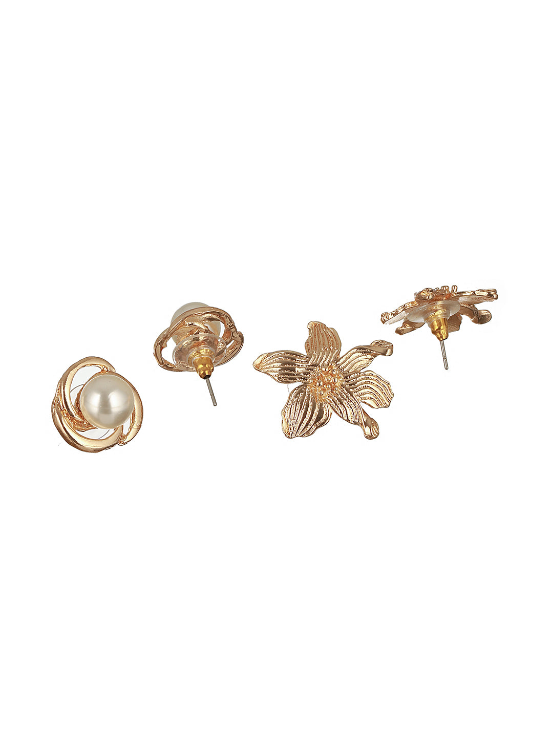 Set of 2 Gold Plated & Pearl Floral Stud Earrings - Jazzandsizzle