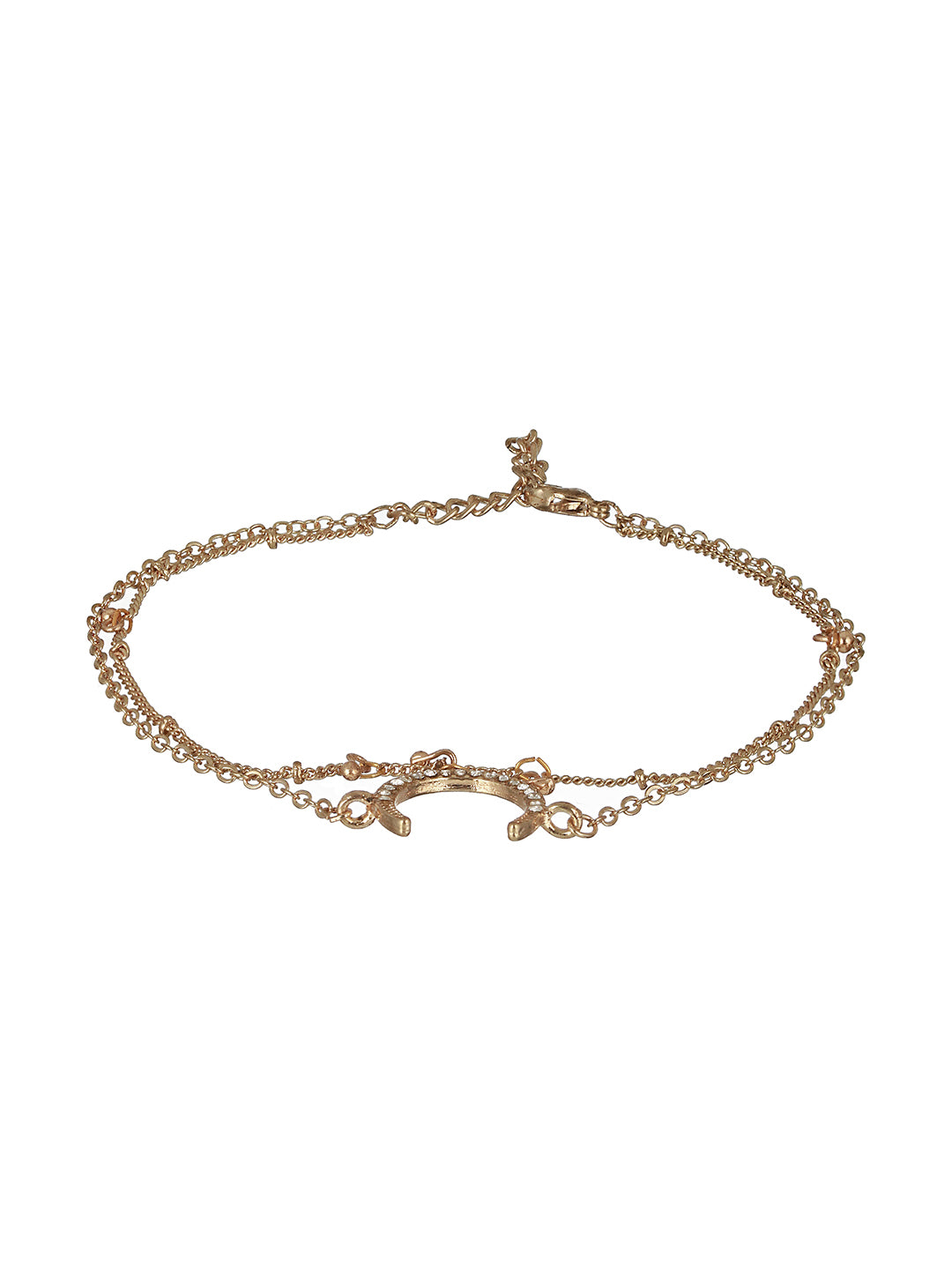Gold Toned & Gold-Plated CZ Studded Layered Moon Charm Anklet - Jazzandsizzle