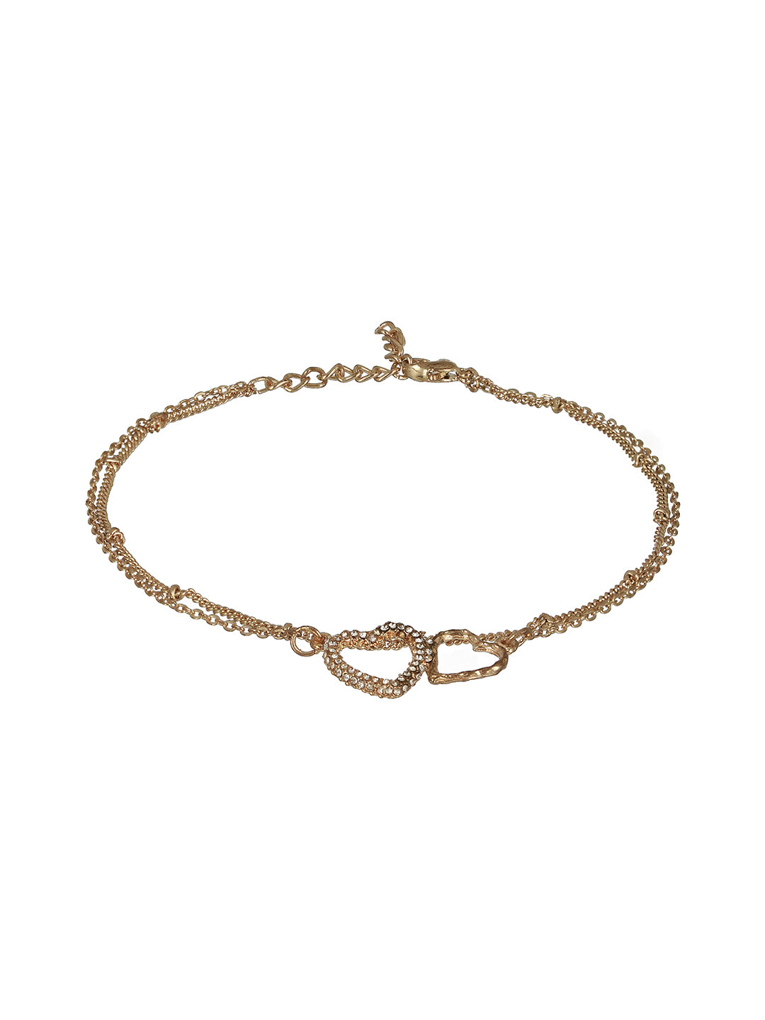 Gold-Plated CZ Studded Layered Heart Charm Anklet - Jazzandsizzle