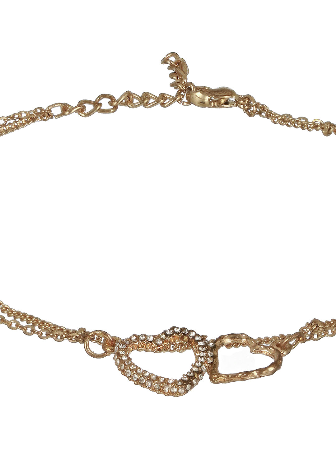 Gold-Plated CZ Studded Layered Heart Charm Anklet - Jazzandsizzle