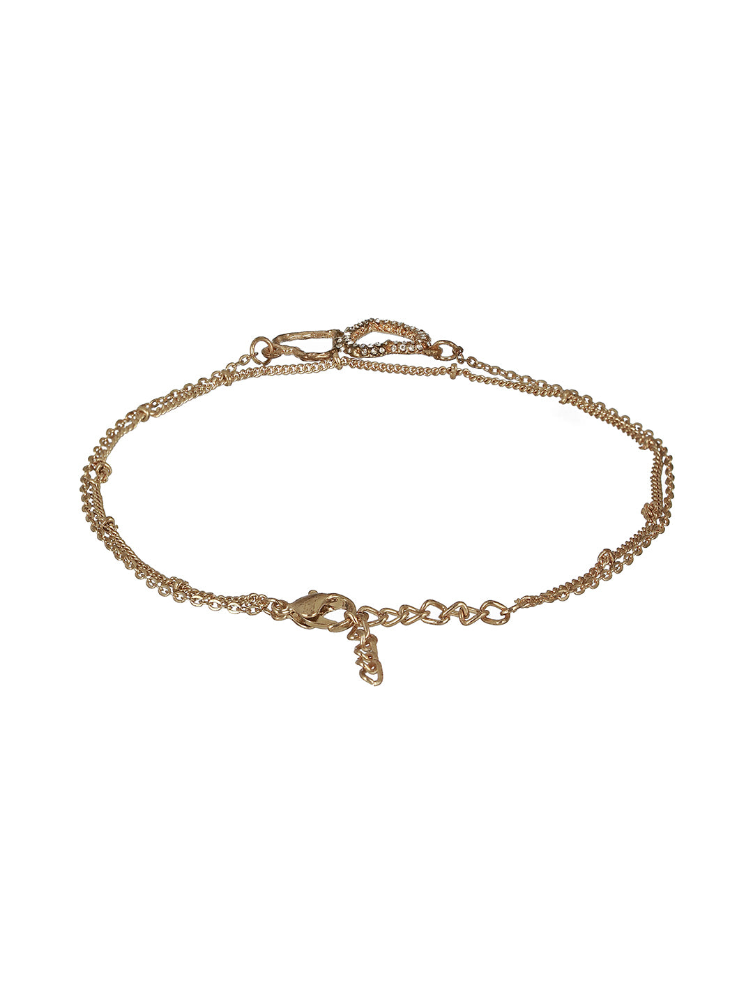 Gold-Plated CZ Studded Layered Heart Charm Anklet - Jazzandsizzle