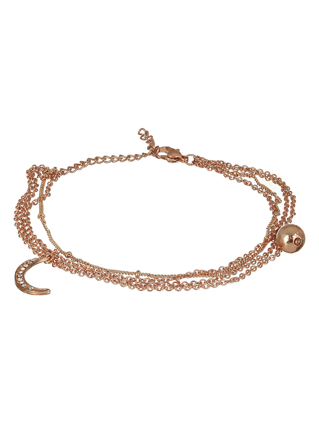 Gold-Plated CZ Studded Layered Cresent Shape Charm Anklet - Jazzandsizzle