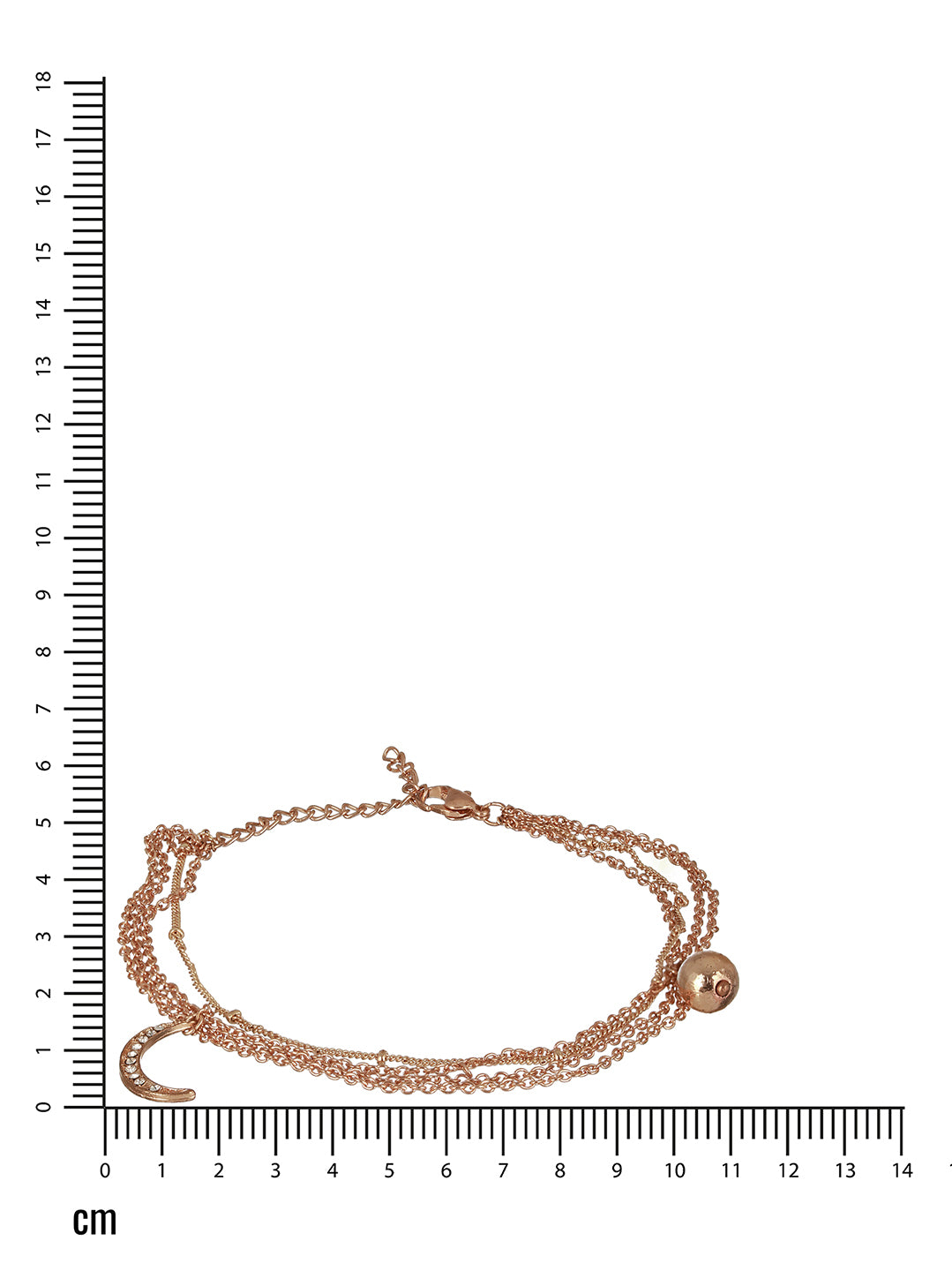 Gold-Plated CZ Studded Layered Cresent Shape Charm Anklet - Jazzandsizzle