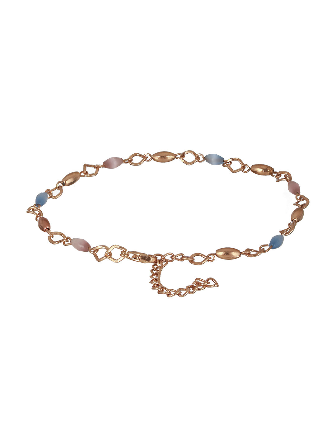 Set Of 3 Rose Gold Plated & Blue Evil Eye Link Chain Anklets - Jazzandsizzle