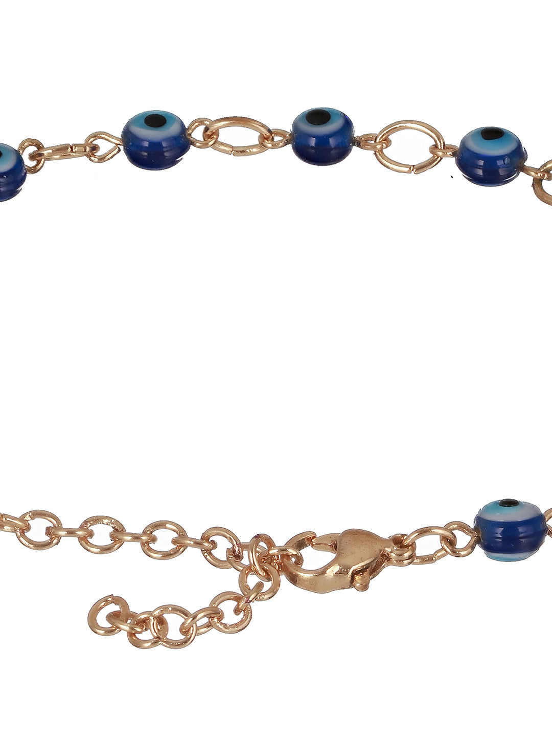 Set Of 3 Rose Gold Plated & Blue Evil Eye Link Chain Anklets - Jazzandsizzle