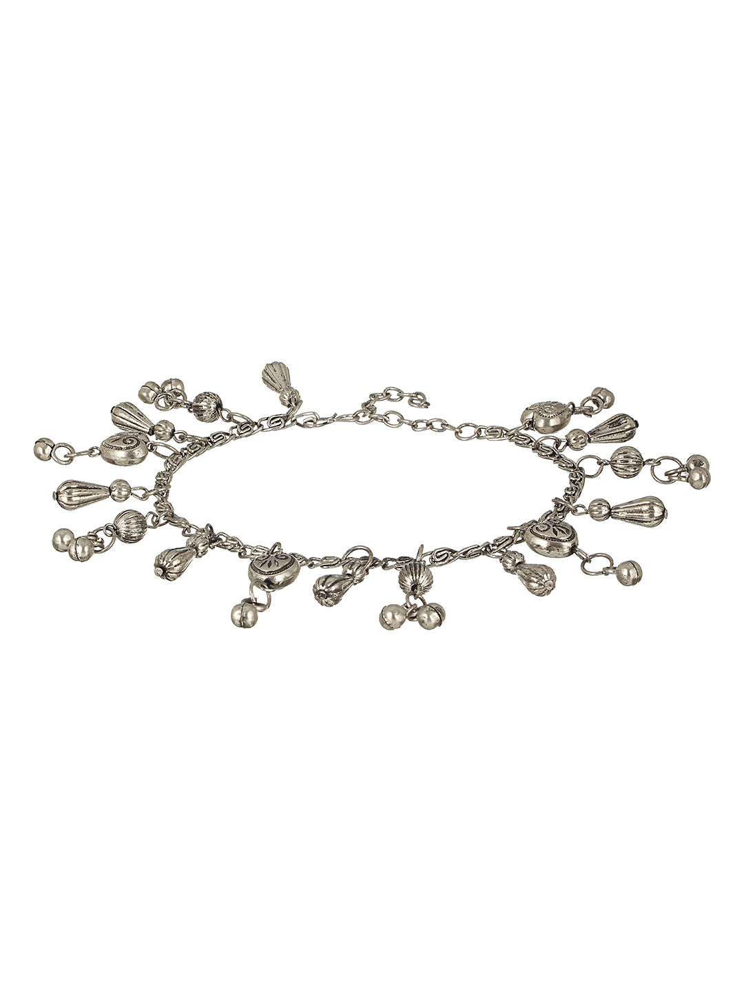 Set Of 2 Oxidised Silver-Plated & Heart Charm Ghungroo Anklets - Jazzandsizzle