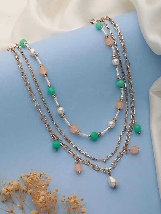 Gold Plated & Multicolored Pearl Layered Necklace - Jazzandsizzle