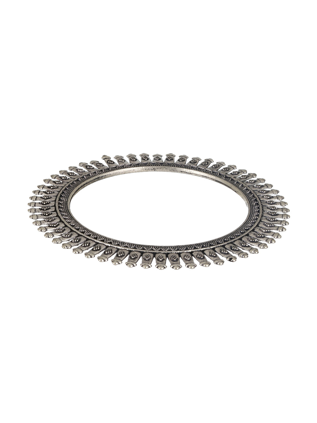 Set Of 2 Silver Toned & Silver Plated Handcrafted Oxidised Bangles