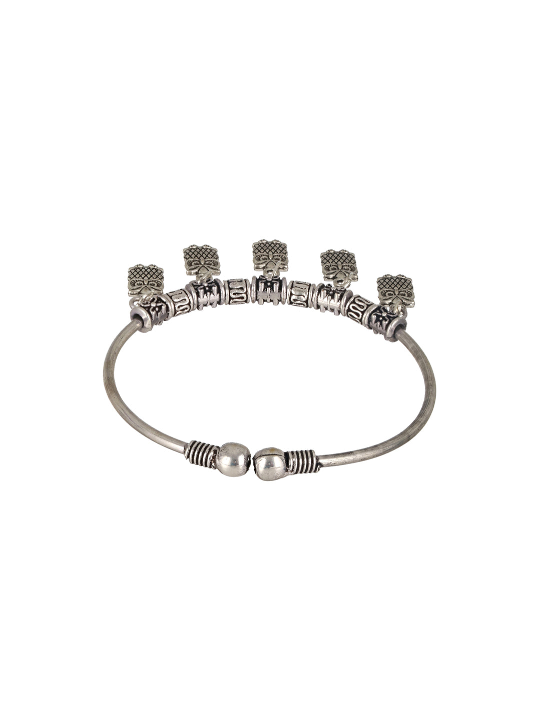 Silver-Toned Silver-Plated Oxidised Owl Charm Bracelet - Jazzandsizzle