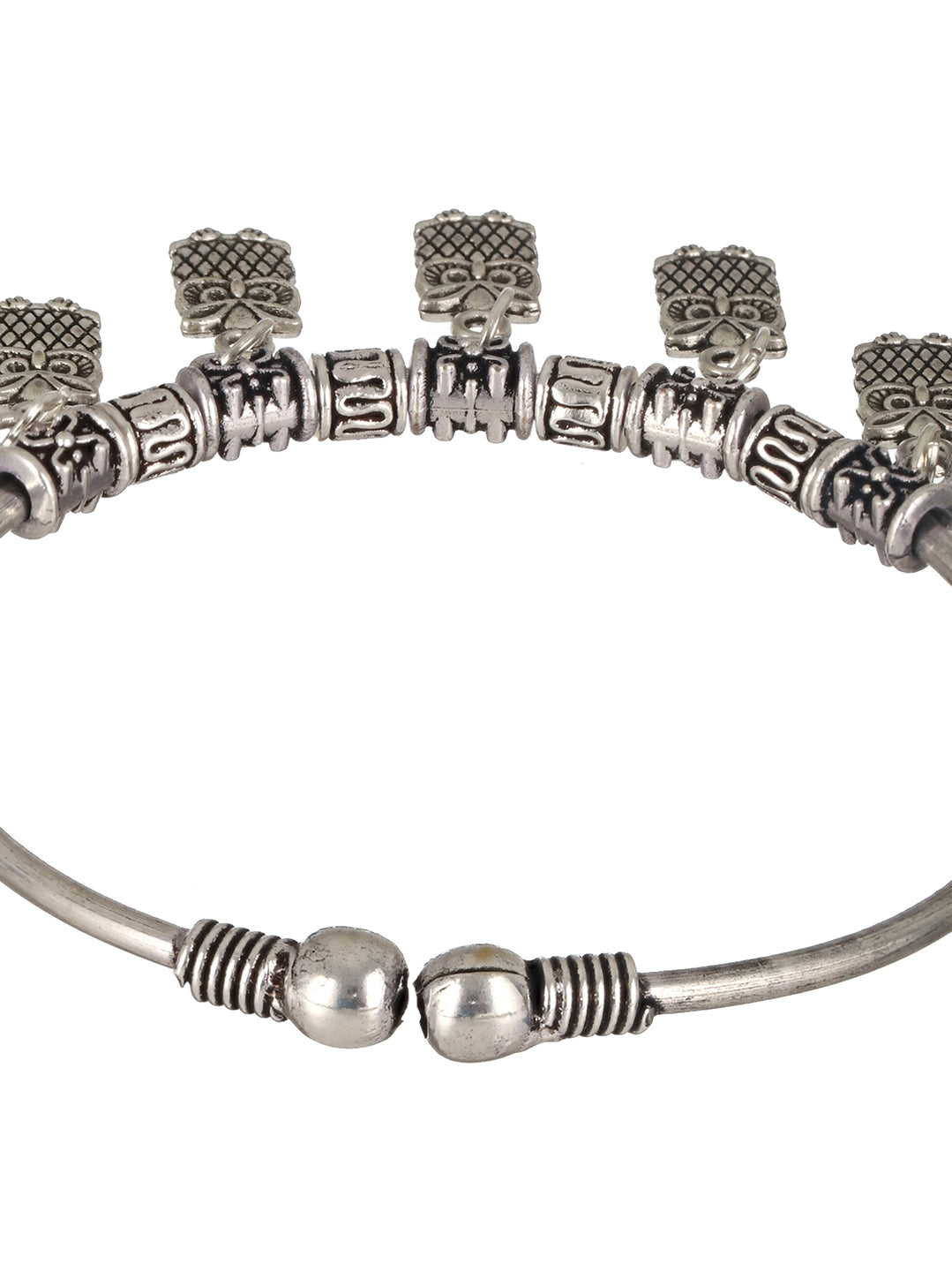 Silver-Toned Silver-Plated Oxidised Owl Charm Bracelet - Jazzandsizzle