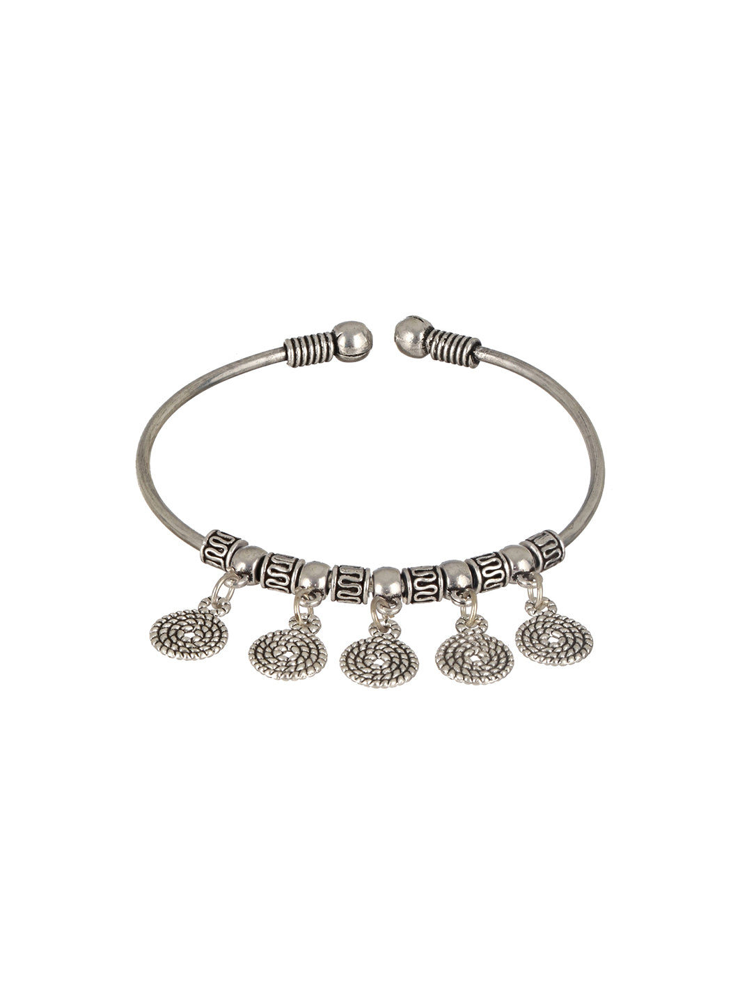 SET OF 2 Silver-Toned Silver-Plated Oxidised Tribal Circular & Star Charm Bracelet - Jazzandsizzle