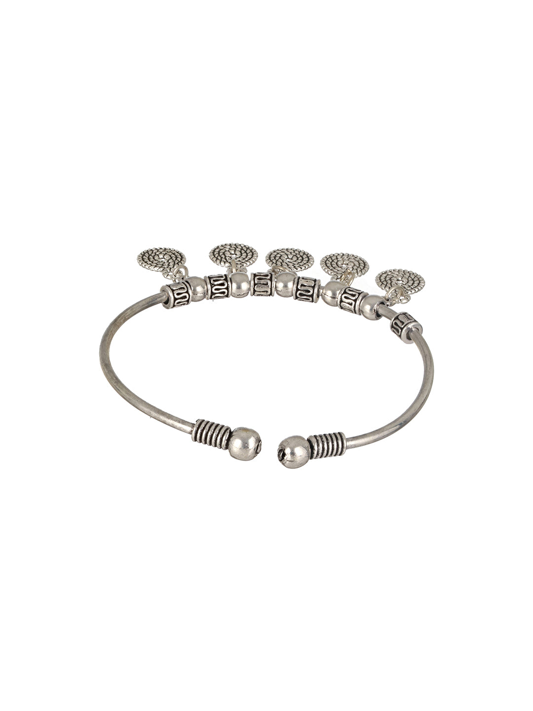 SET OF 2 Silver-Toned Silver-Plated Oxidised Tribal Circular & Star Charm Bracelet - Jazzandsizzle