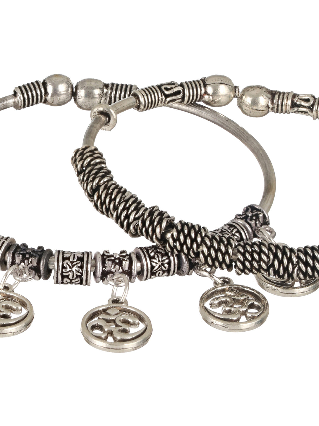 SET OF 2 Oxidised German Silver-Plated Textured & OM Cuff Bracelet - Jazzandsizzle