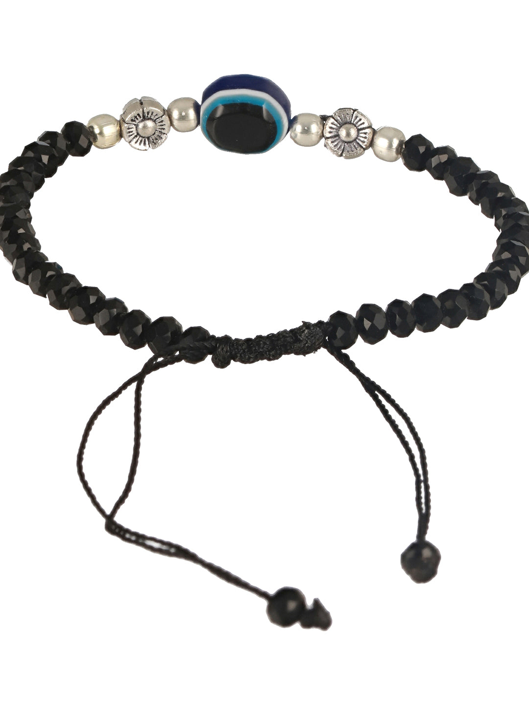 Set of 2 Silver Plated & Floral Crystal Beaded Evil Eye & Hamza Bracelet - Jazzandsizzle