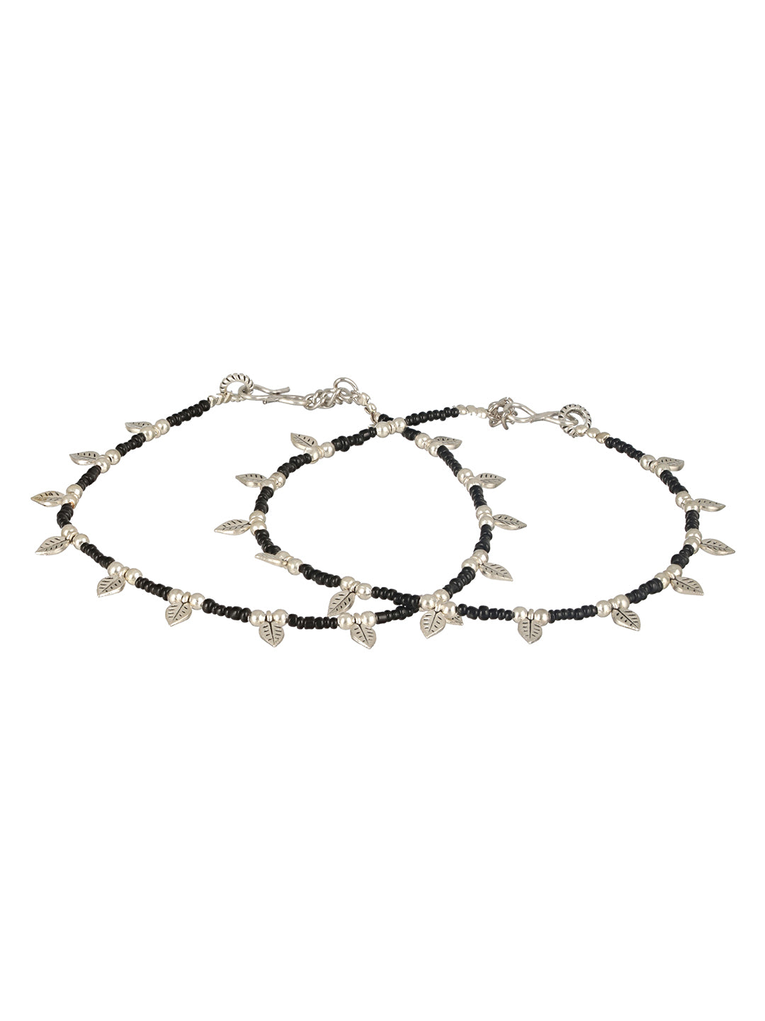 Silver-Plated & Beaded Leaf Anklets - Jazzandsizzle