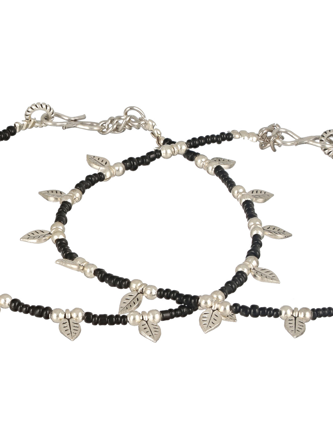 Silver-Plated & Beaded Leaf Anklets - Jazzandsizzle
