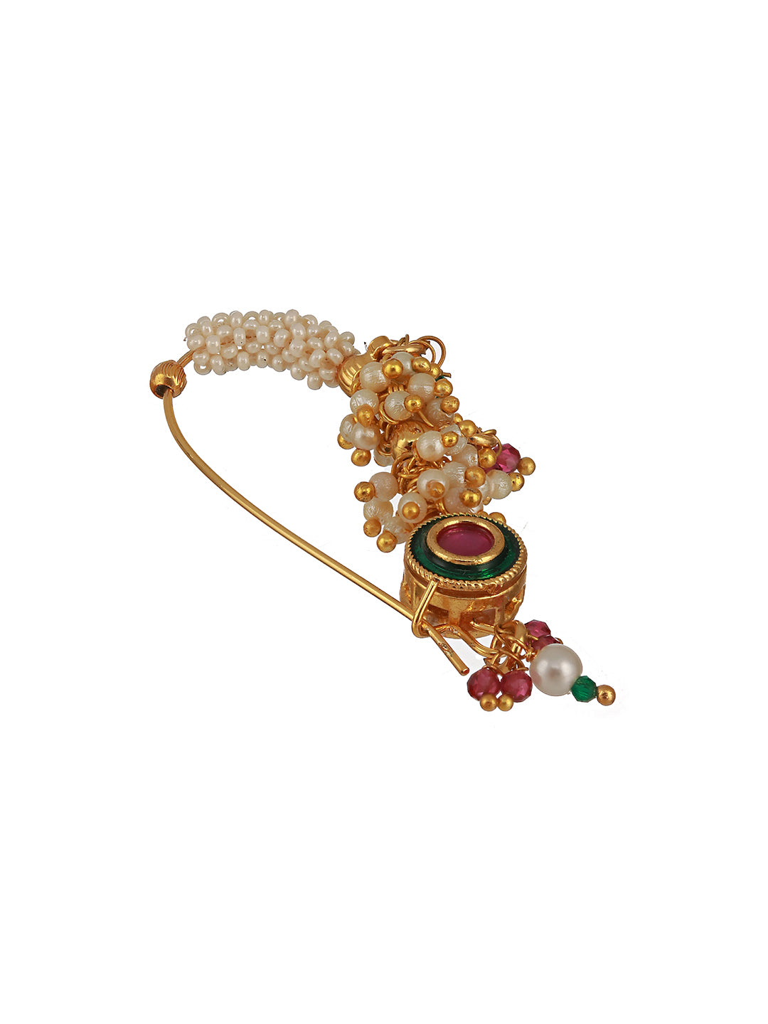 Gold-Plated Kundan-studded & Artificial-beaded Nosepin - Jazzandsizzle