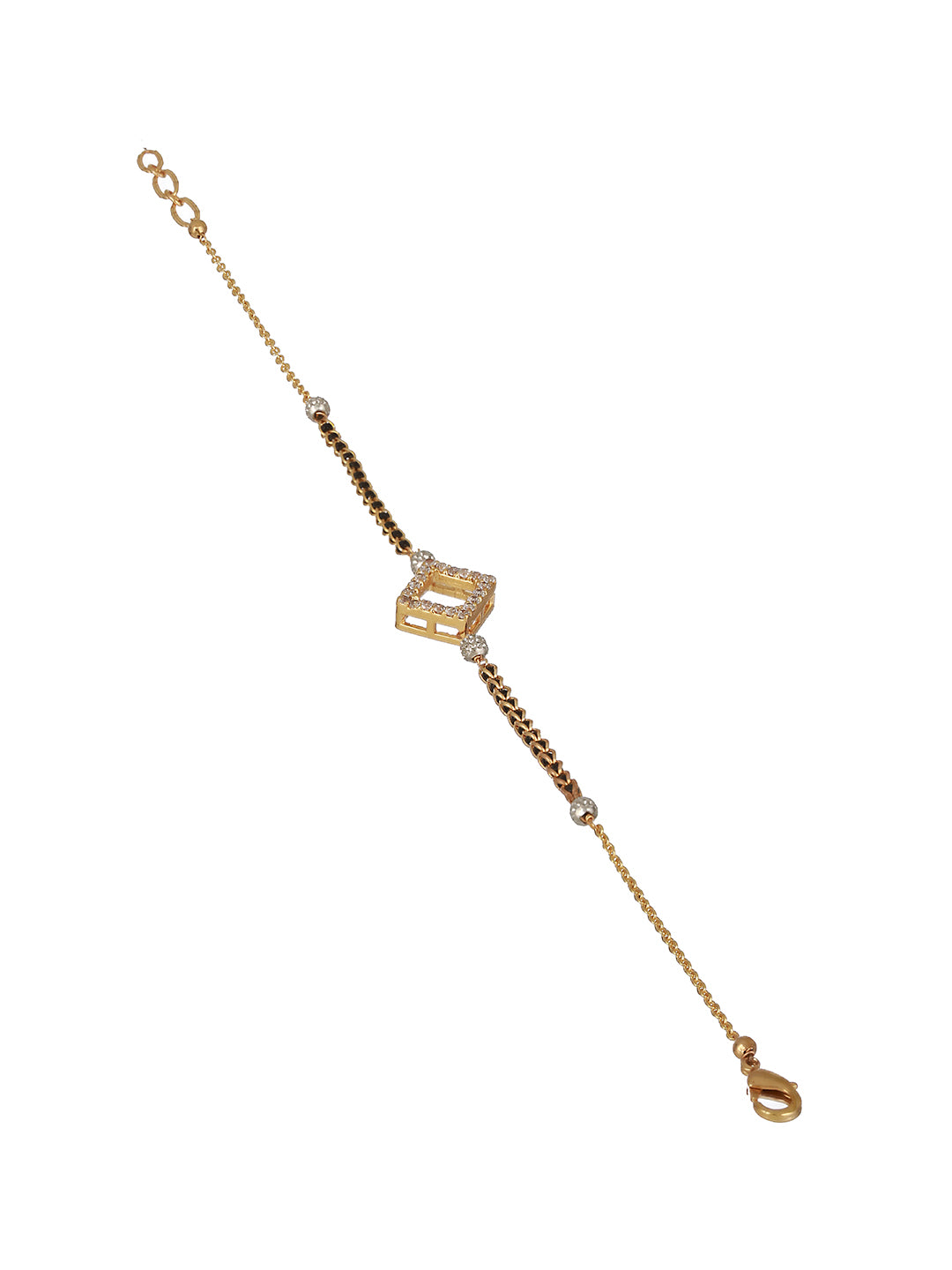  Jazz And Sizzle Gold-Plated Black Beaded & Stone-Studded hand Mangalsutra Bracelet - Jazzandsizzle
