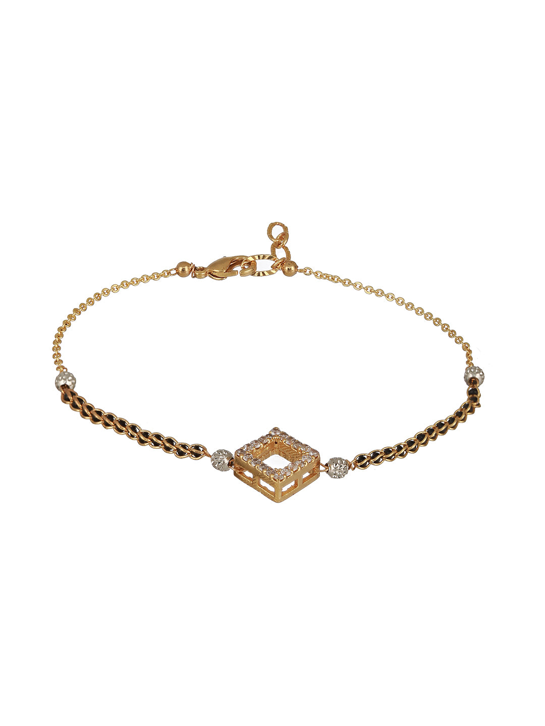  Jazz And Sizzle Gold-Plated Black Beaded & Stone-Studded hand Mangalsutra Bracelet - Jazzandsizzle