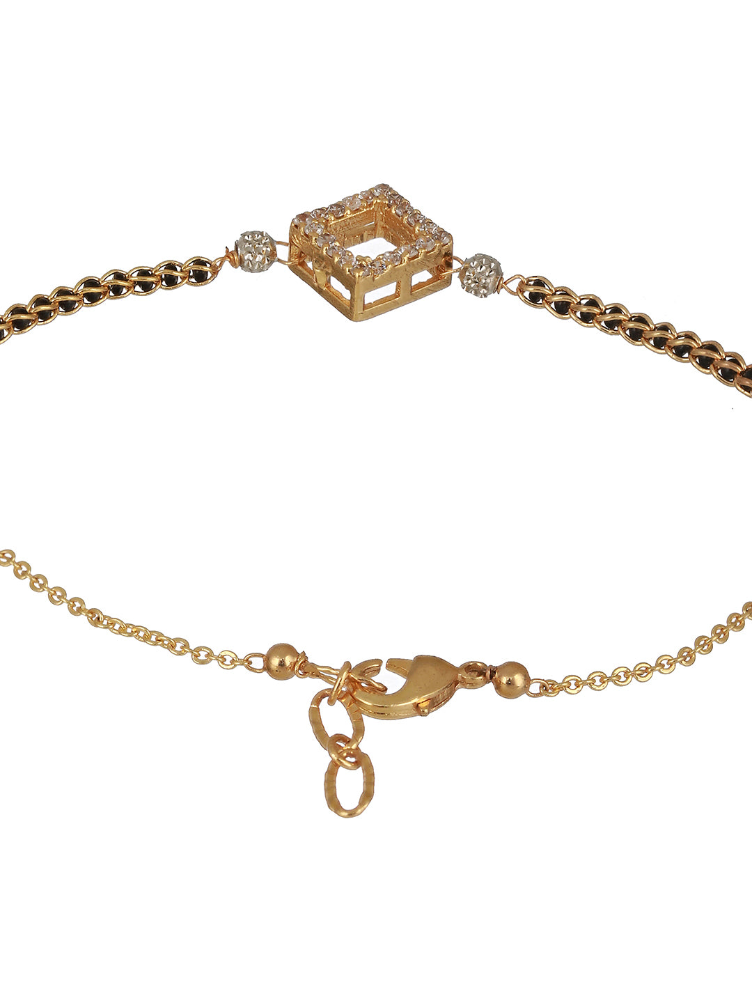  Jazz And Sizzle Gold-Plated Black Beaded & Stone-Studded hand Mangalsutra Bracelet - Jazzandsizzle