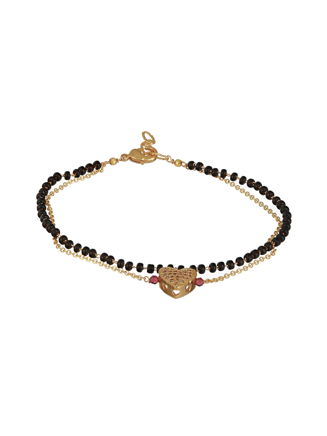 Gold-Plated Beaded Wraparound Heart Shaped Mangalsutra Bracelet