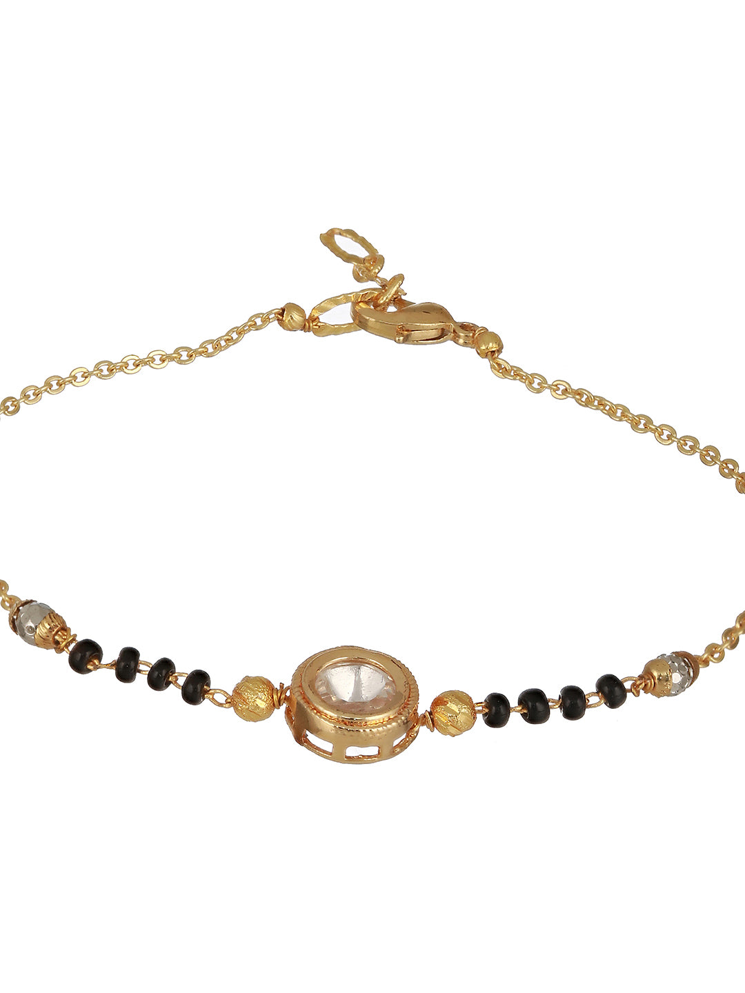 Jazz And Sizzle Gold-Plated Crystals Studded & Beaded Link Hand Mangal sutra Bracelet - Jazzandsizzle