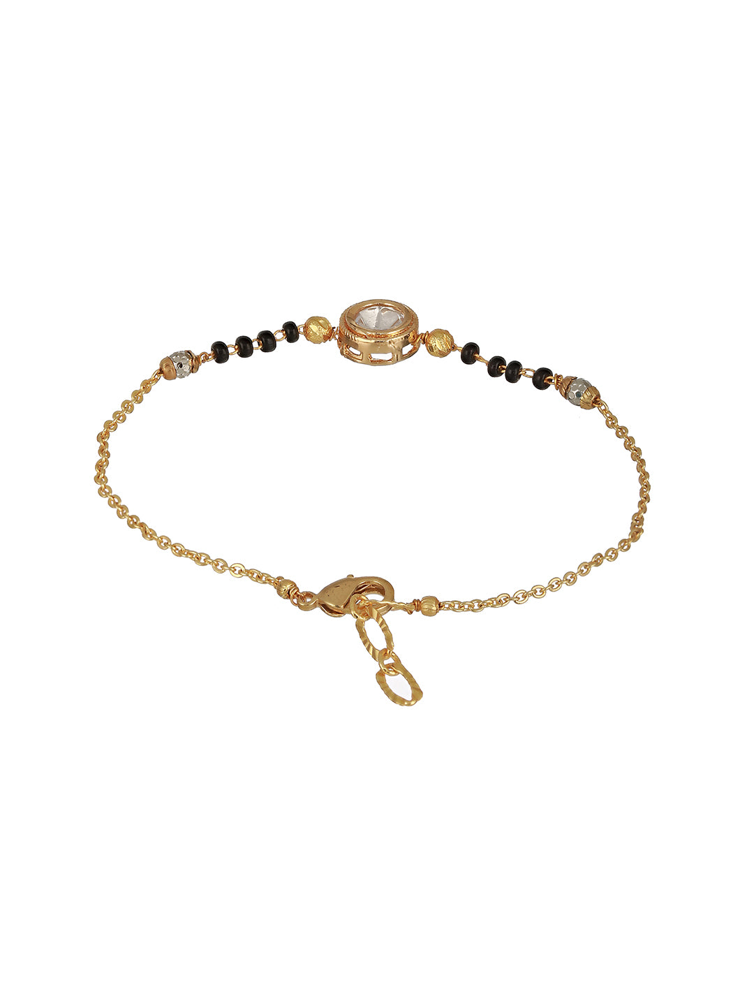 Jazz And Sizzle Gold-Plated Crystals Studded & Beaded Link Hand Mangal sutra Bracelet - Jazzandsizzle