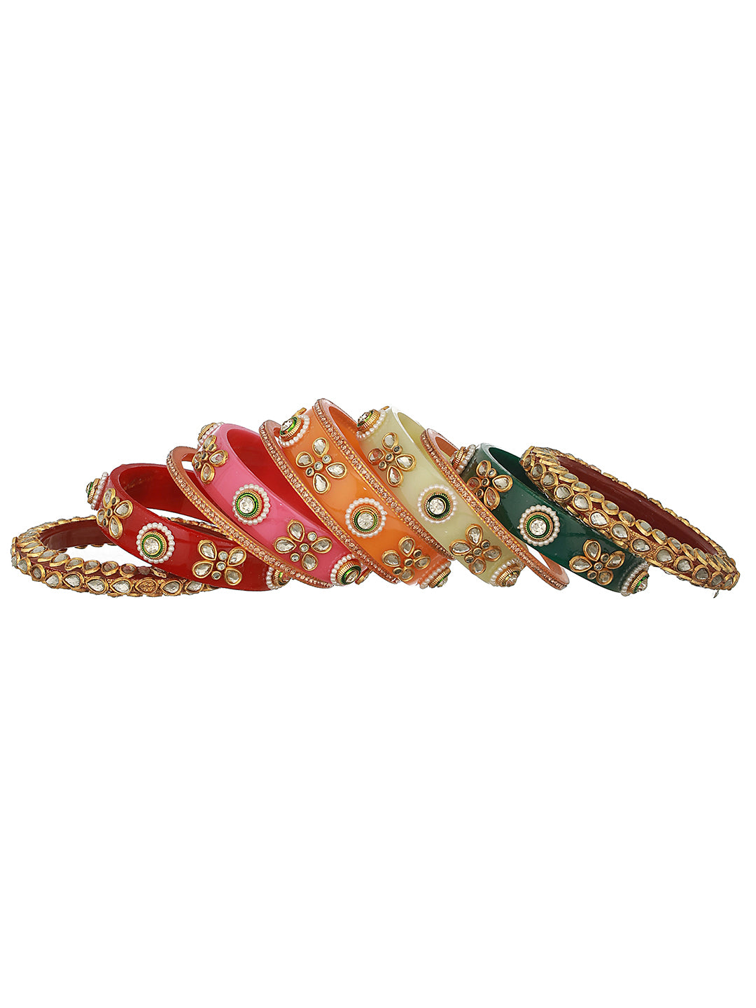 Jazz And Sizzle Set Of 22 Gold-Plated Kundan-Studded Meenakari Multicolor Bangles - Jazzandsizzle