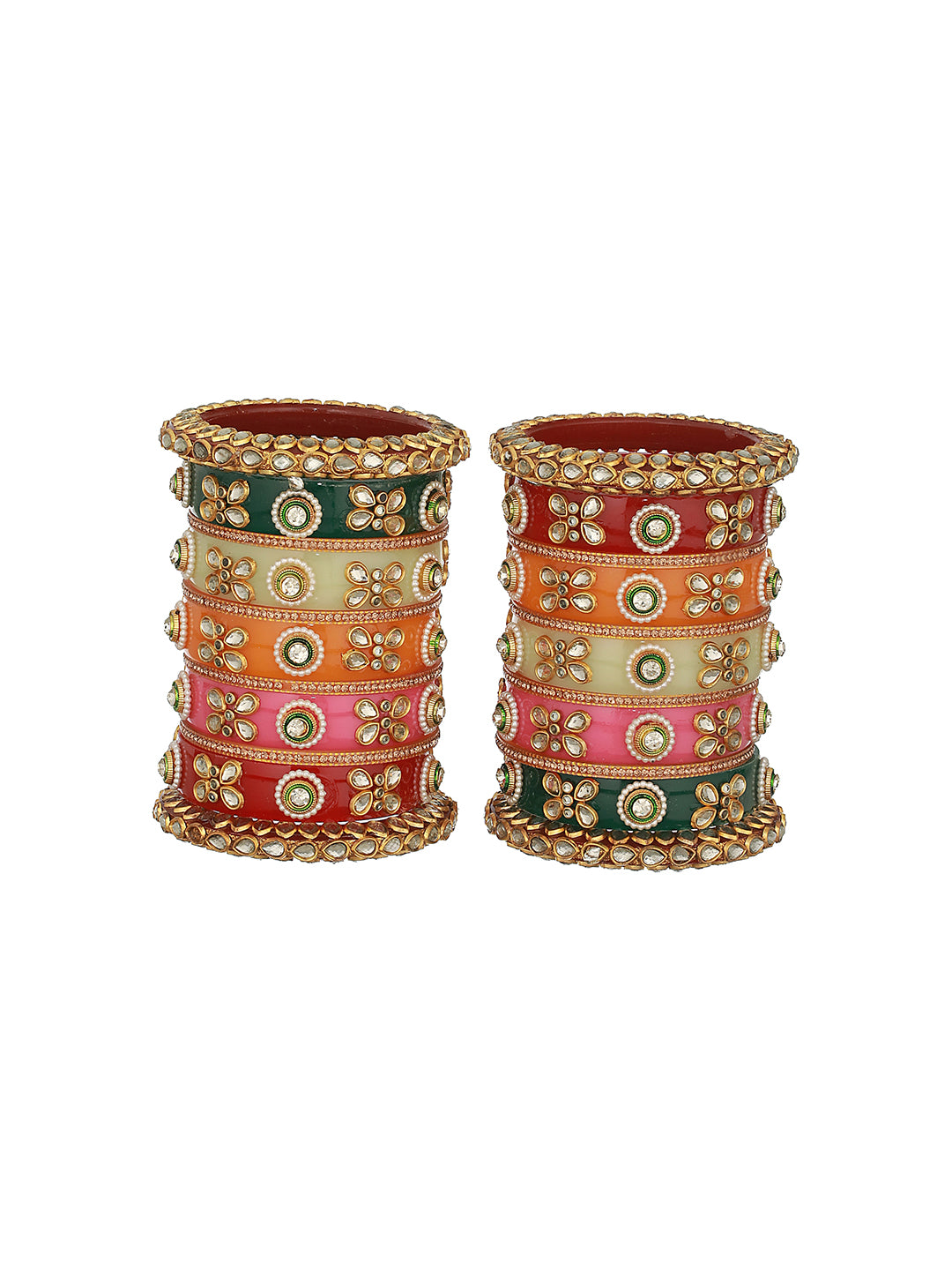 Jazz And Sizzle Set Of 22 Gold-Plated Kundan-Studded Meenakari Multicolor Bangles - Jazzandsizzle