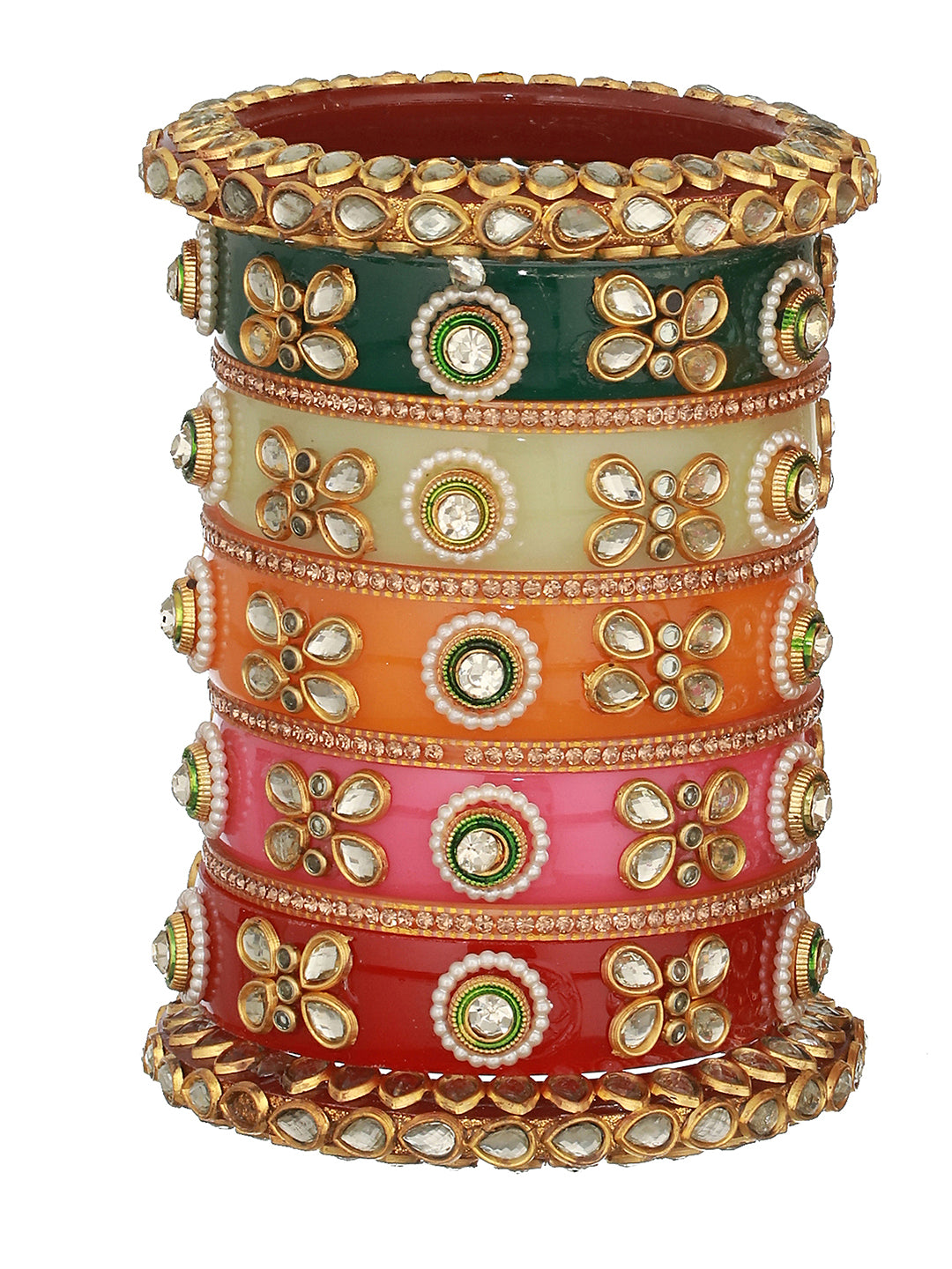 Jazz And Sizzle Set Of 22 Gold-Plated Kundan-Studded Meenakari Multicolor Bangles - Jazzandsizzle