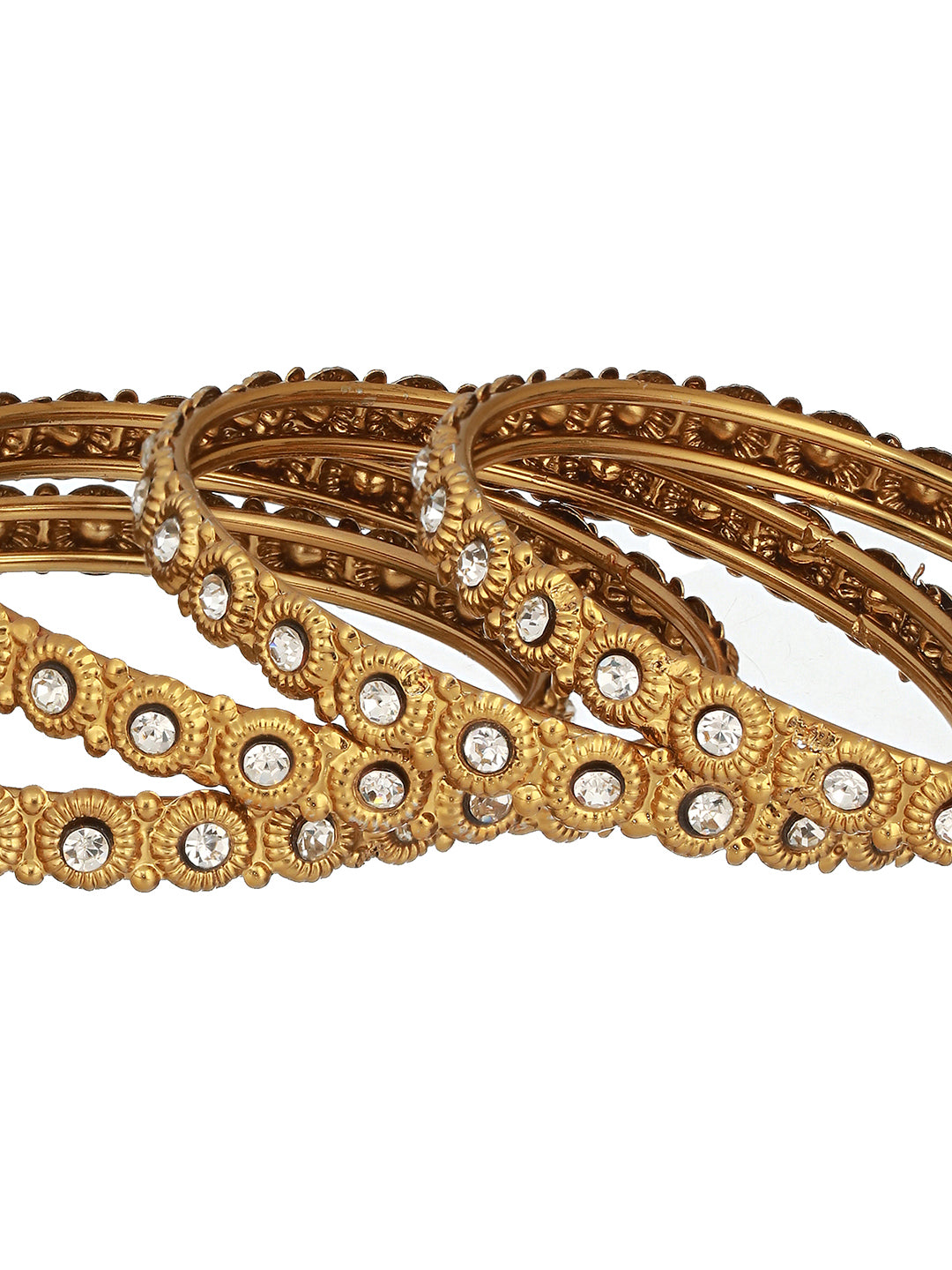 Set Of 4 Gold-Plated CZ-Studded Bangles - Jazzandsizzle