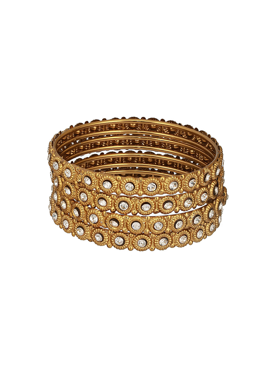 Set Of 4 Gold-Plated CZ-Studded Bangles - Jazzandsizzle