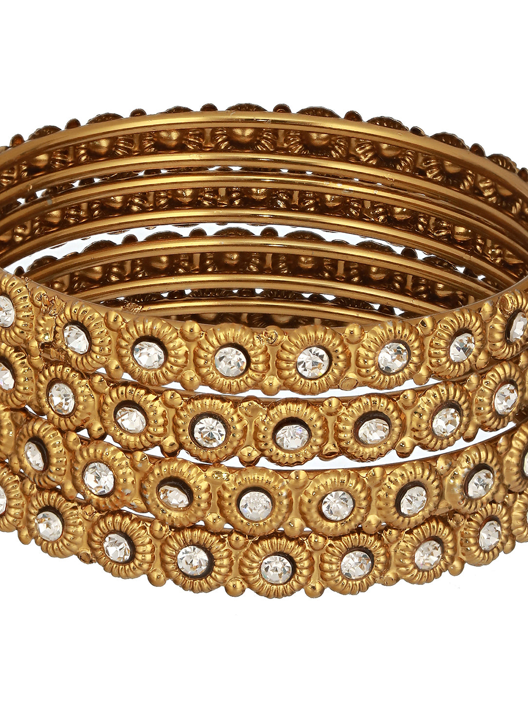 Set Of 4 Gold-Plated CZ-Studded Bangles - Jazzandsizzle
