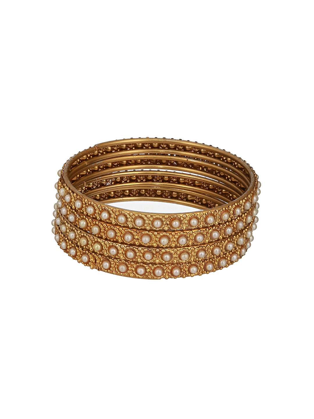 Set Of 2 Gold-Plated Bold Pearl-Studded Bangles - Jazzandsizzle