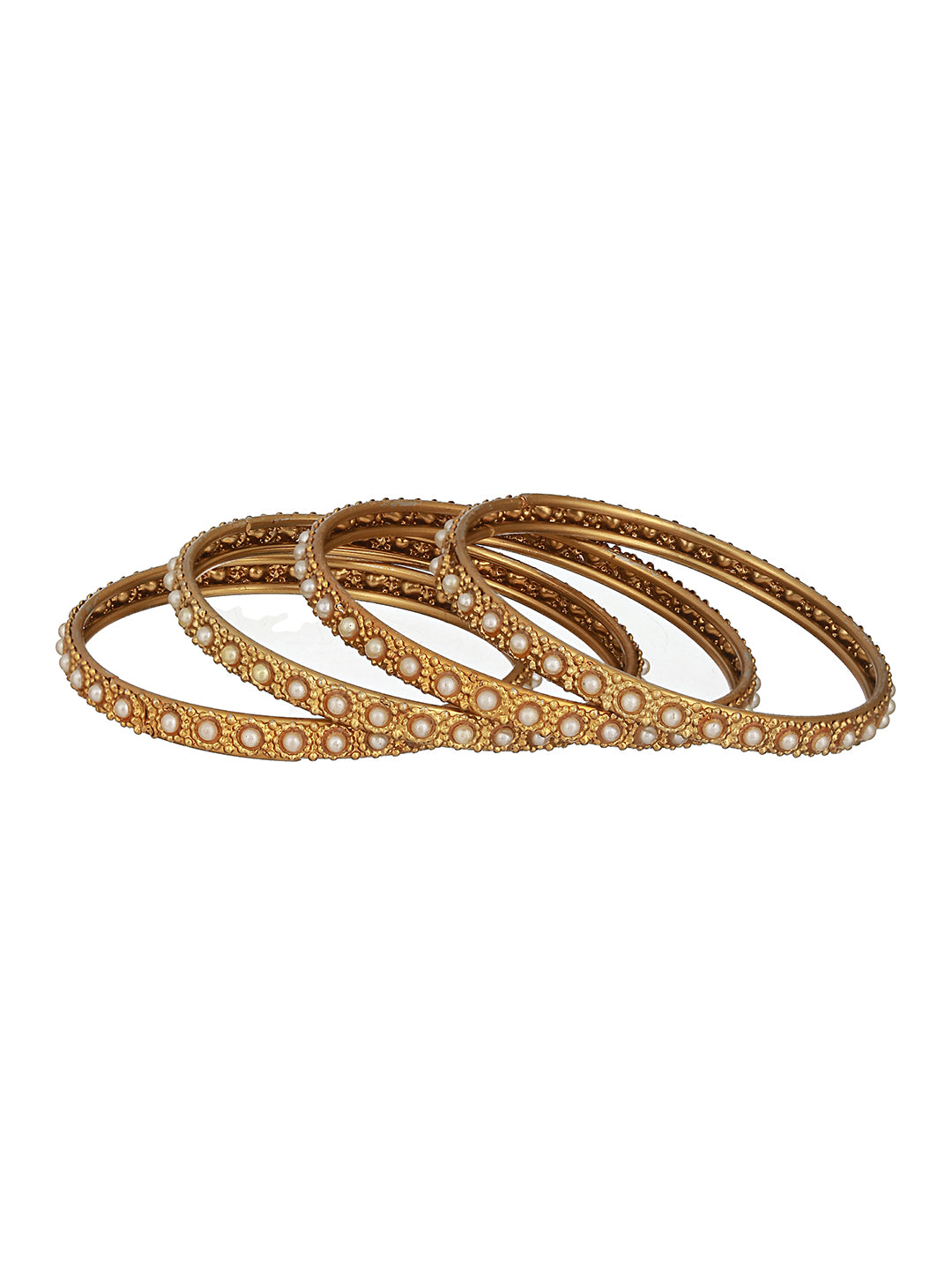Set Of 2 Gold-Plated Bold Pearl-Studded Bangles - Jazzandsizzle