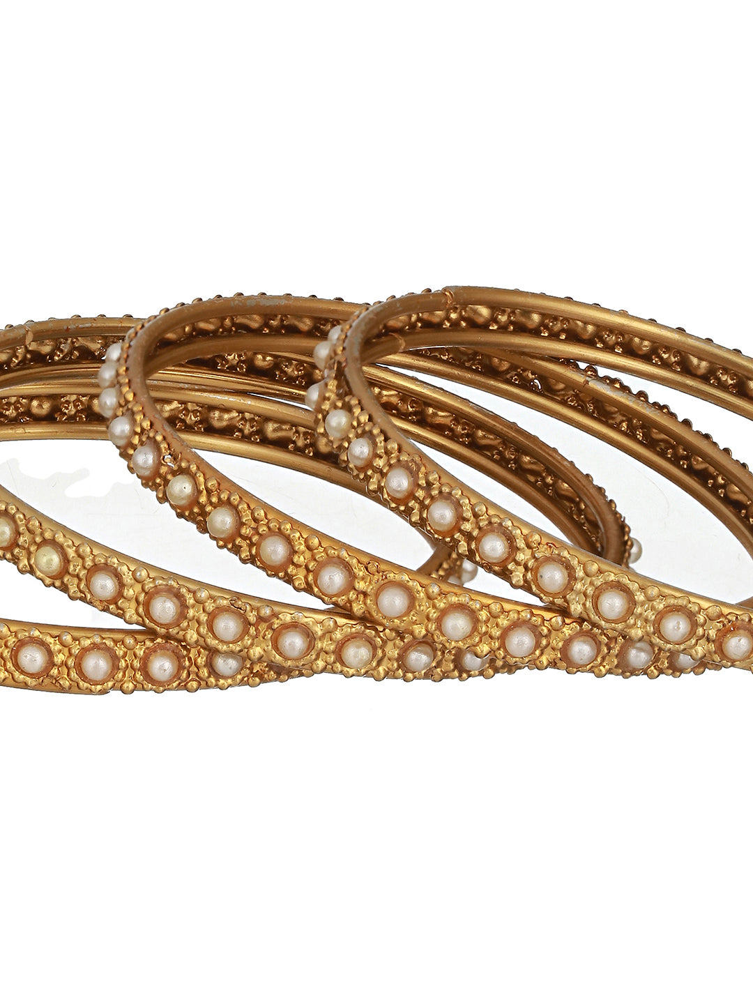Set Of 2 Gold-Plated Bold Pearl-Studded Bangles - Jazzandsizzle