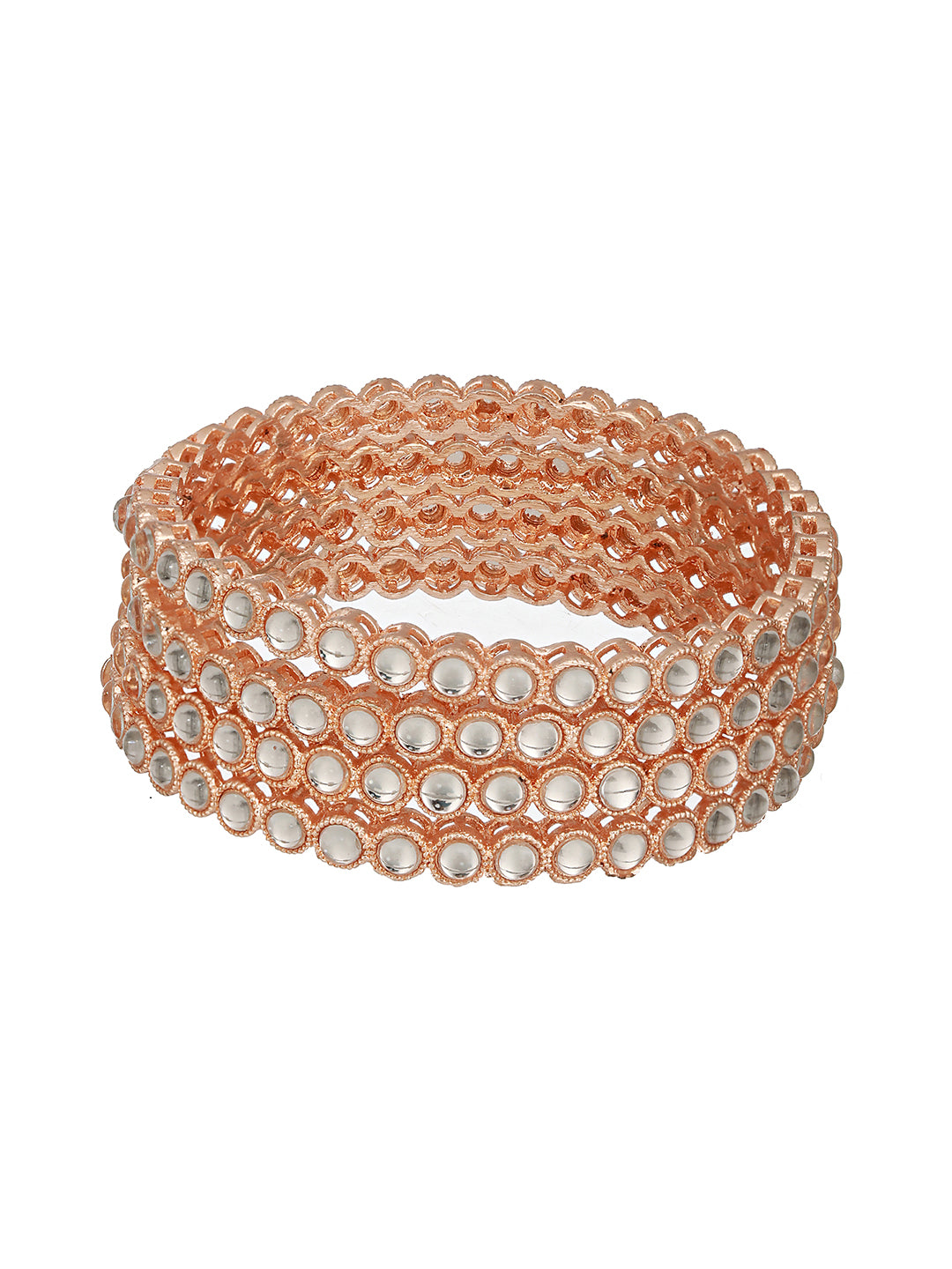 Set Of 4 Rose Gold-Plated Kundan-Studded Bangles - Jazzandsizzle