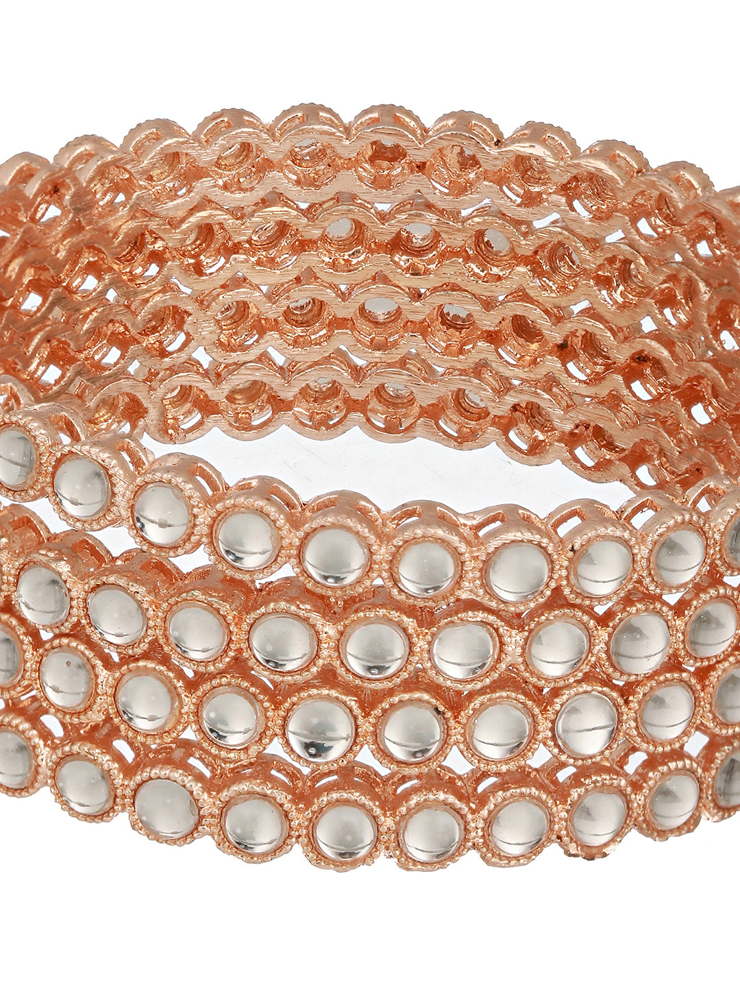 Set Of 4 Rose Gold-Plated Kundan-Studded Bangles - Jazzandsizzle